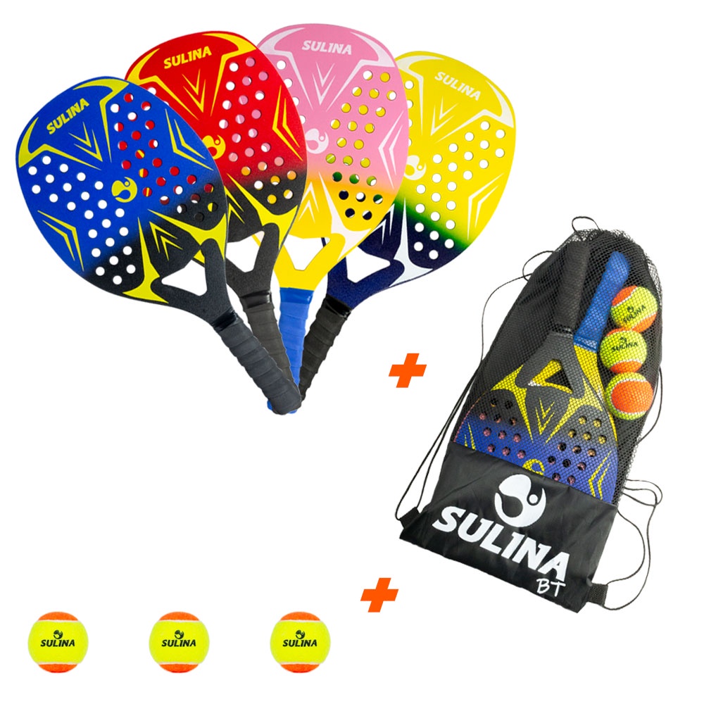 Kit 4 Raquetes de Beach Tennis com 3 bolas Oficiais + Capa