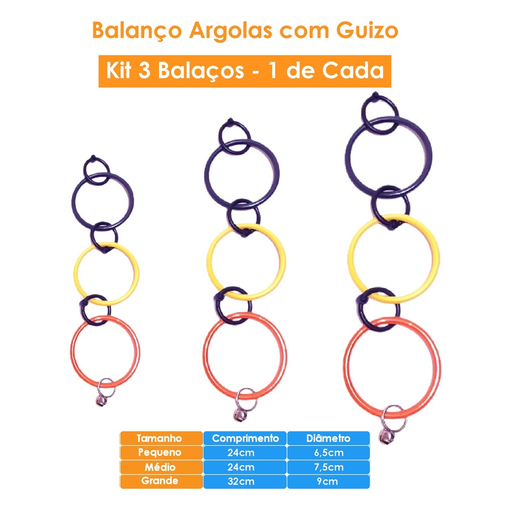 KIT DE ARGOLAS BRINQUEDO PARA AVES - P, M e G - PERIQUITO AGAPORNE CANARIO CALOPSITAS PASSAROS