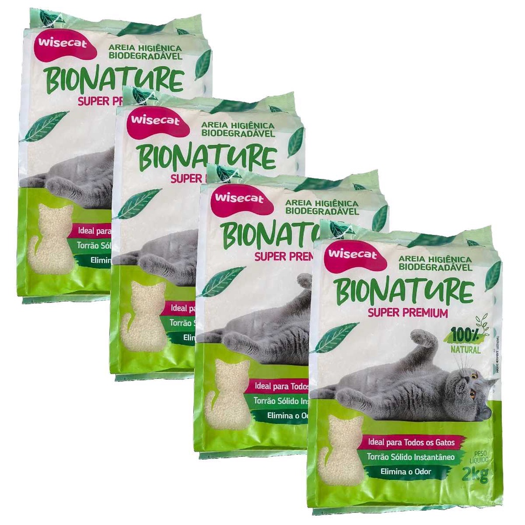 Areia Higiênica De Mandioca Para Gatos Wisecat 2kg kit 4Un