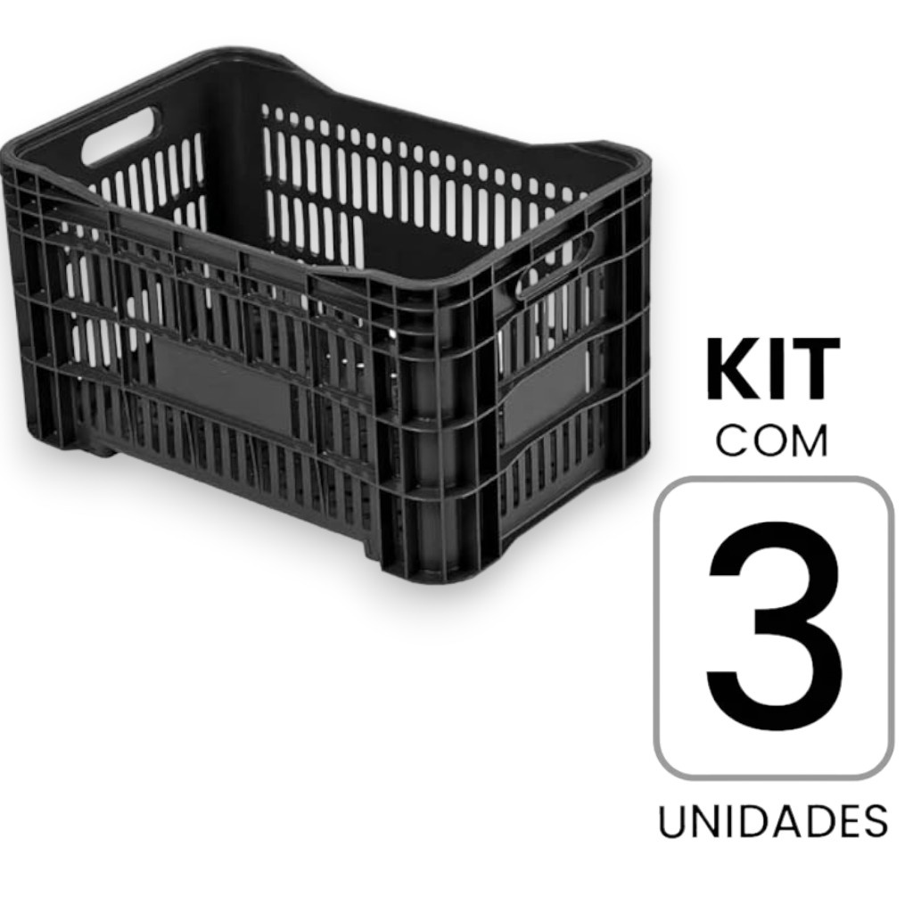 3 Caixas Plásticas Hortifrúti Agrícola 52l Vazada Mercado Feira Organizacao