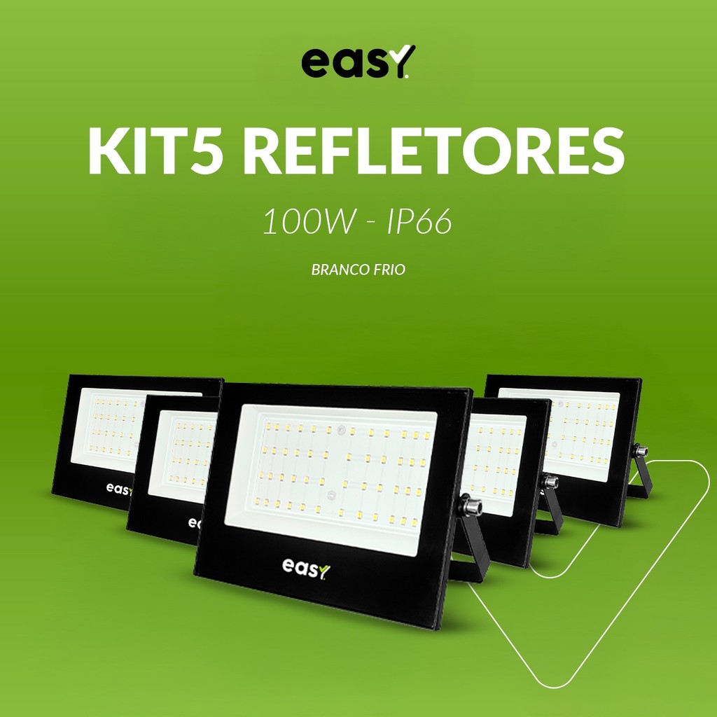 Kit 5 Refletor Led Externo 100w 6500k Branco Frio 110v/220v Ip66 a prova d água Easy By Avant