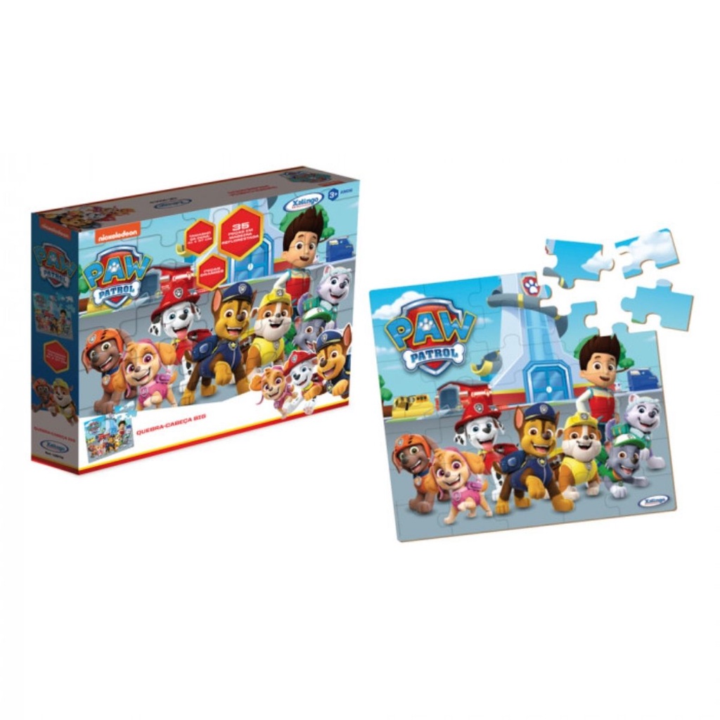 Quebra-Cabeça Infantil Patrulha Canina 35 Peças Grandes MDF Xalingo 1387.6 Brinquedo Jogo Puzzle