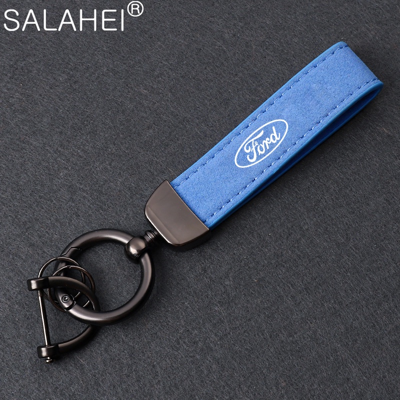Pingente De Carro De Alto Grau Camurça Chaveiro De Couro Fivela Metálica Para Ford Focus Mk2 Mk3 Kuga Mustang Fiesta Mk7
