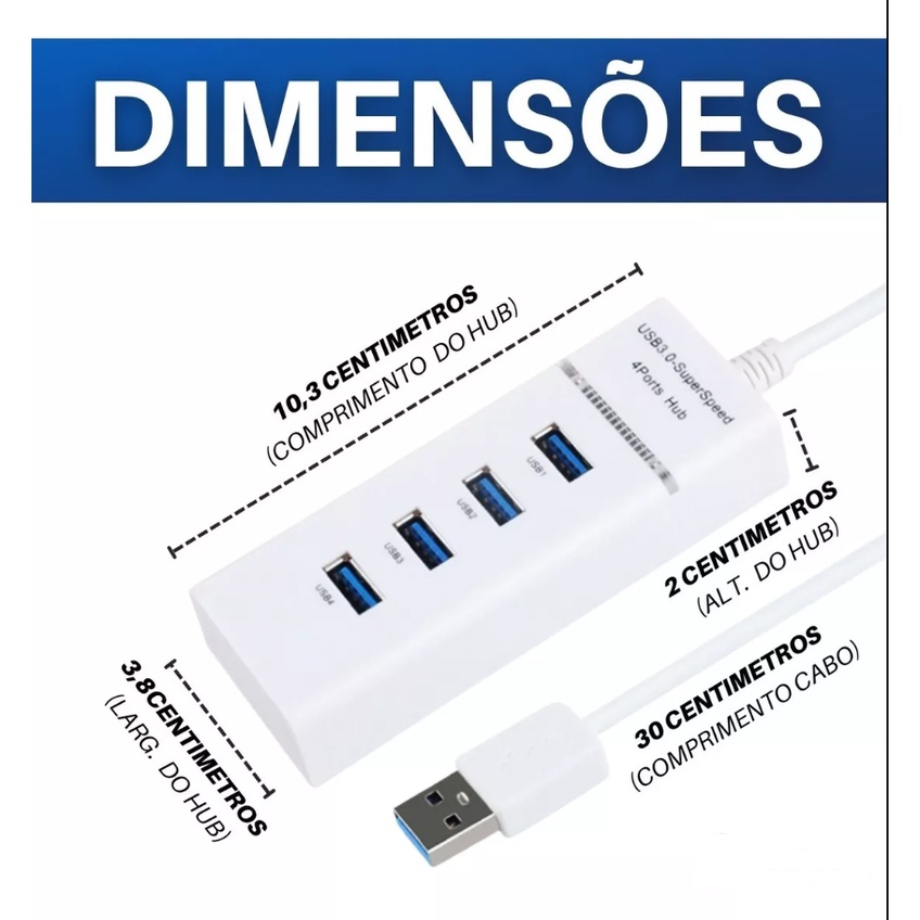 HUB Usb 3.0 Extensor 4 Portas High Speed EXBOM UH-30A - BRANCO