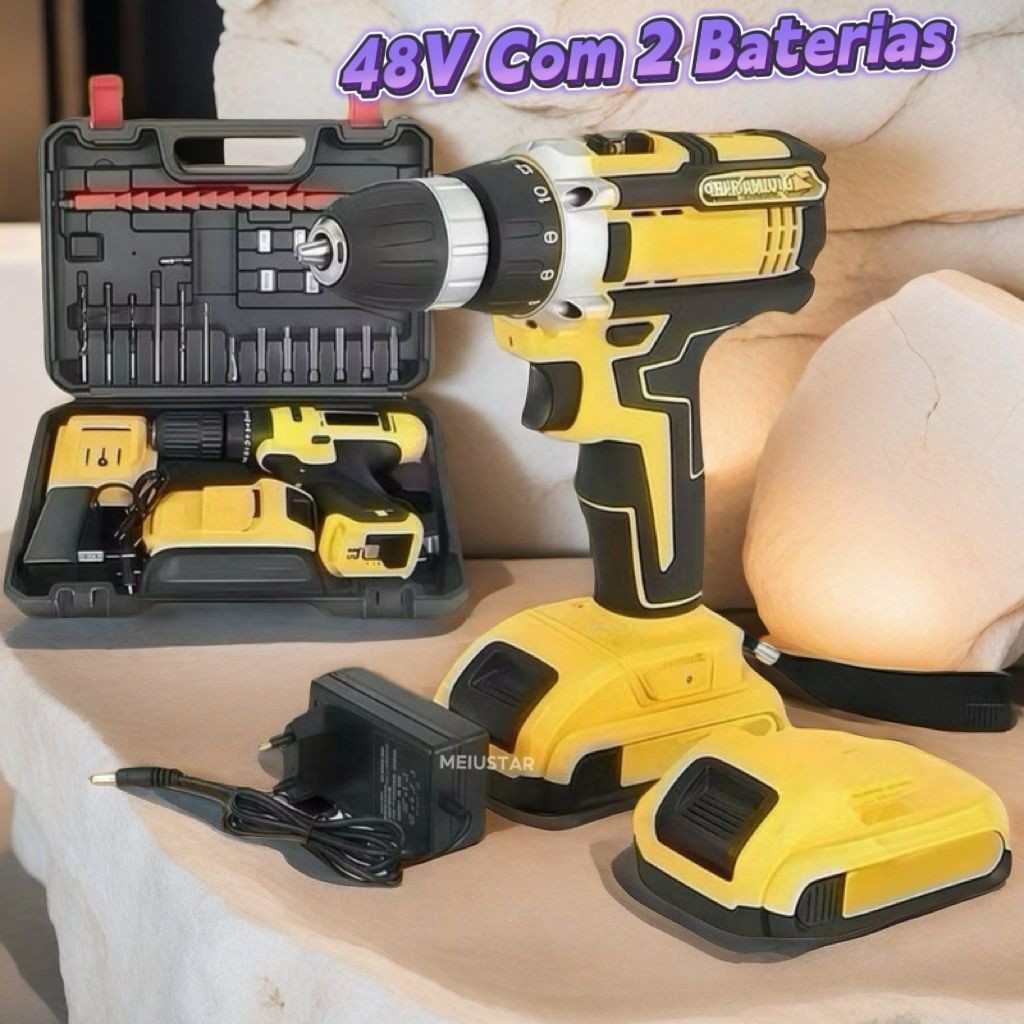 Parafusadeira Furadeira 48V 2 Baterias Com Maleta e Acessórios Completo pepe 12v-1Baterias