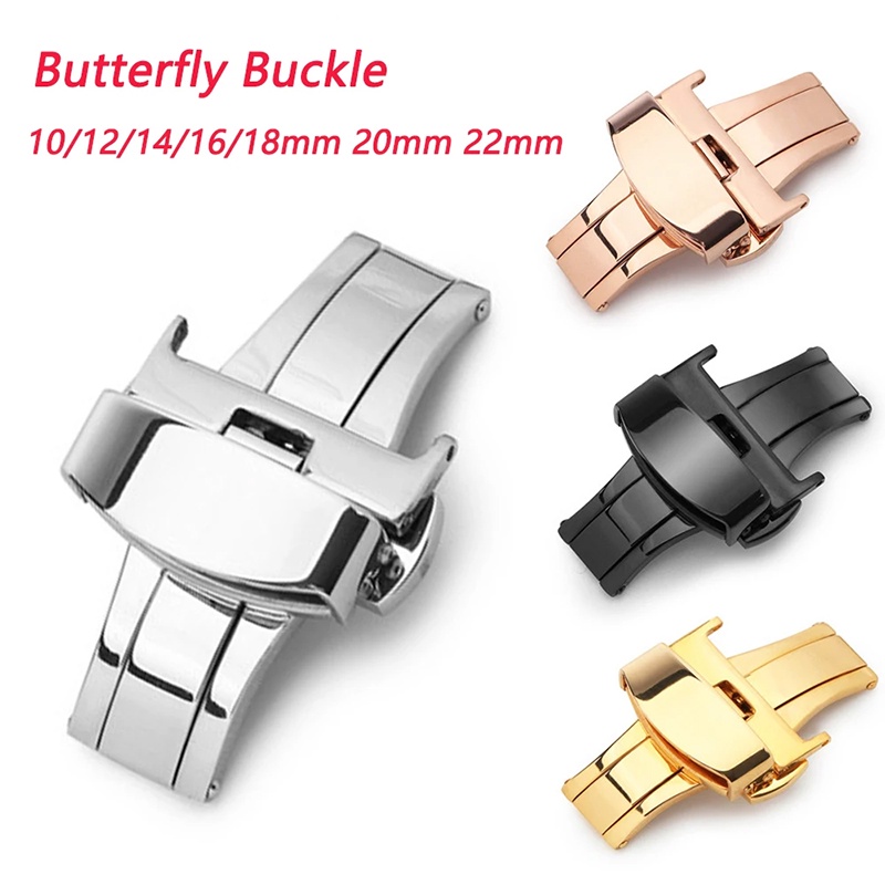 Fivelas De Relógio Em Aço Inoxidável metal De Pressão Dupla 22mm 20mm 18mm 16mm 14mm 12mm 10mm Couro nylon De Silicone Acessórios Para Relógios Com Botões