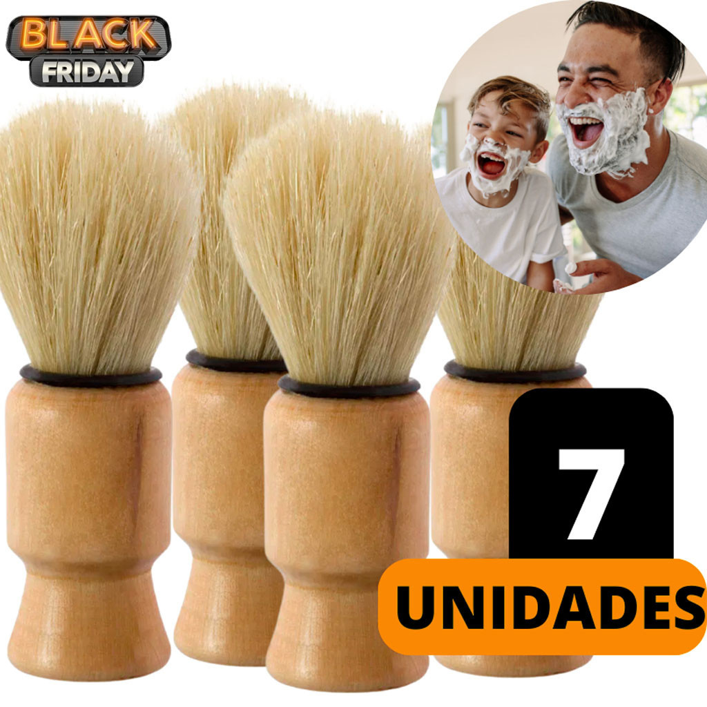 Pincel De Barbear Kit 7 Unidades Para Espuma De Barbear Com Cabo De Madeira E Cerdas Macias
