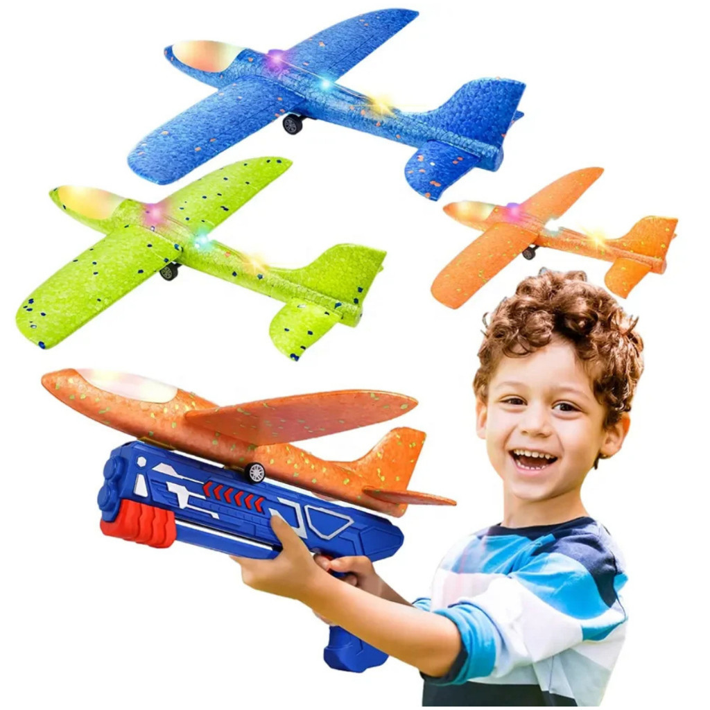 Brinquedo lançador de planador colorido com lançador e luzes