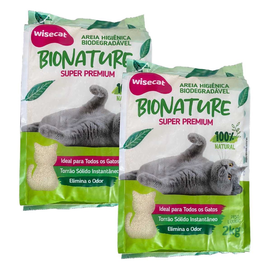 Areia Higiênica De Mandioca Para Gatos Wisecat 2kg kit 2Un