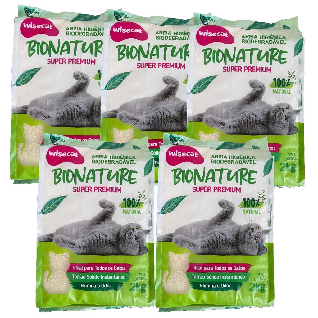 Areia De Mandioca Para Gatos Wisecat 2kg Kit 5Un