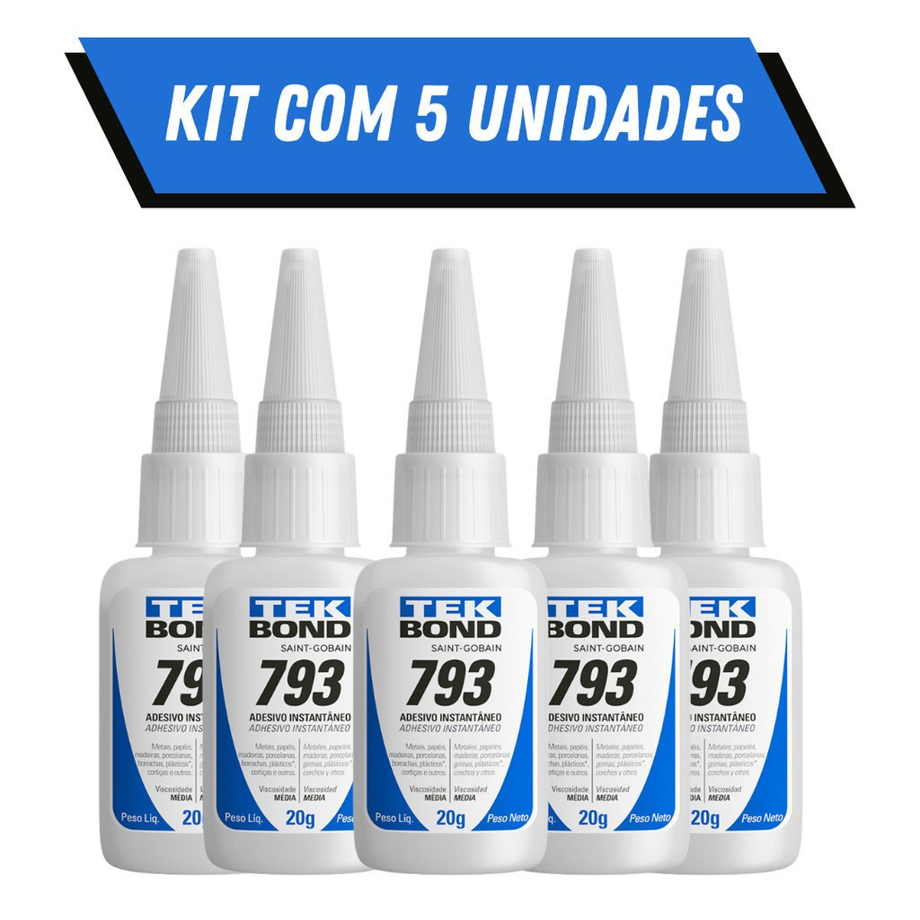 Cola Instantânea Tek Bond 793 20g  Unha Para Postiça Fibra e Pedrarias Bico Fino Fácil Aplicação Super Forte