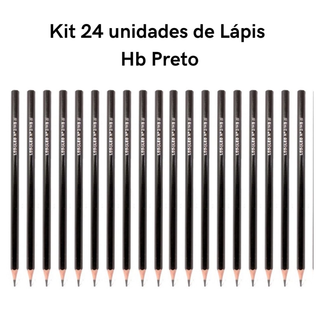 Kit 24 Lápis Preto HB N°2 de Escrever Sextavado Escolar Ponta Resistente Leo&Leo
