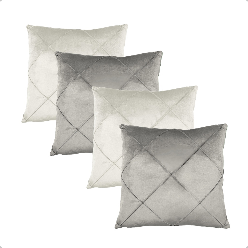 Kit 4 Capas de Almofada Suede Off White e Cinza