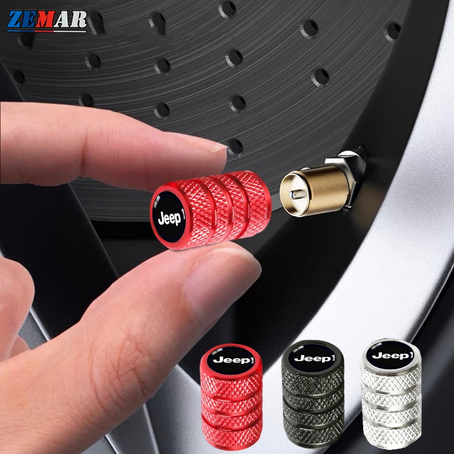 Jeep 4Pcs Tampas De Válvulas Para Pneus De Jipe Carro Bicicletas Automotivas Peças Metálicas Impressas Renegade Compass 2023 Willys Wrangler jk Grand Cherokee Forma Cilíndrica Com Logotipo De