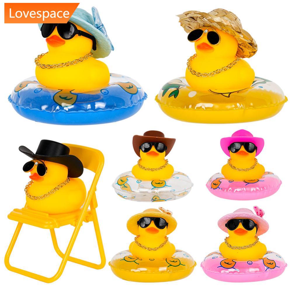 LS-STORE Anel De Verão Natação Borracha Amarela Decoração De Carro De Pato Fofo Squeak Duckies Ornamentos Acessórios De Interior Casa F