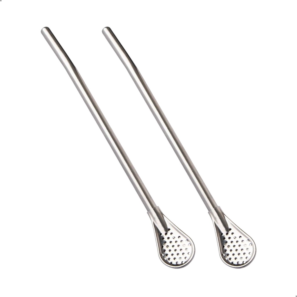 Kit 2 Colher Canudo Inox Para Bomba De Chimarrão Tererê Bebidas Quentes 18cm