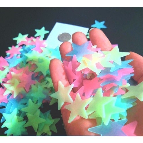 100/200/300/400 Pçs Adesivo de Estrela Colorida que Brilha No Escuro  / Adesivo Plástico Luminoso para Decoração de Casa