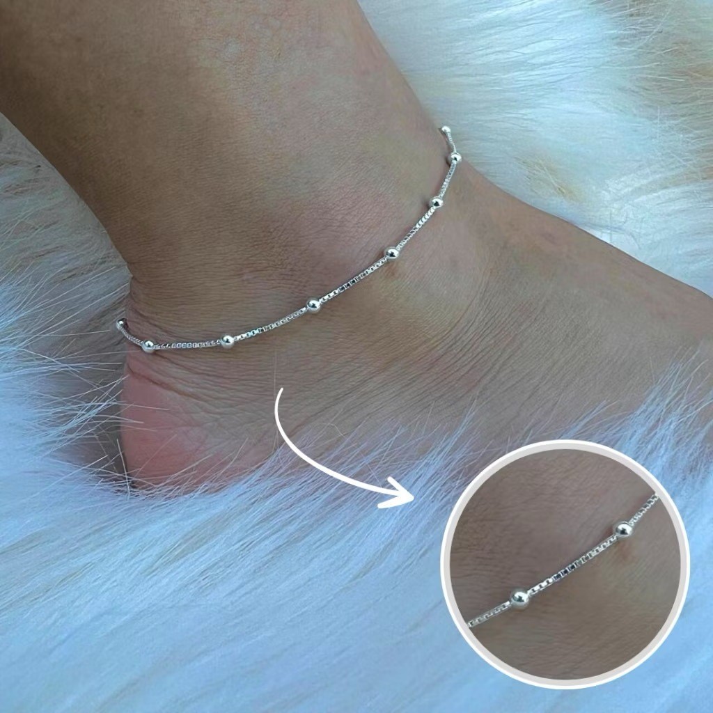 Tornozeleira cordão veneziano bolinha folheado a prata925 e ouro18k