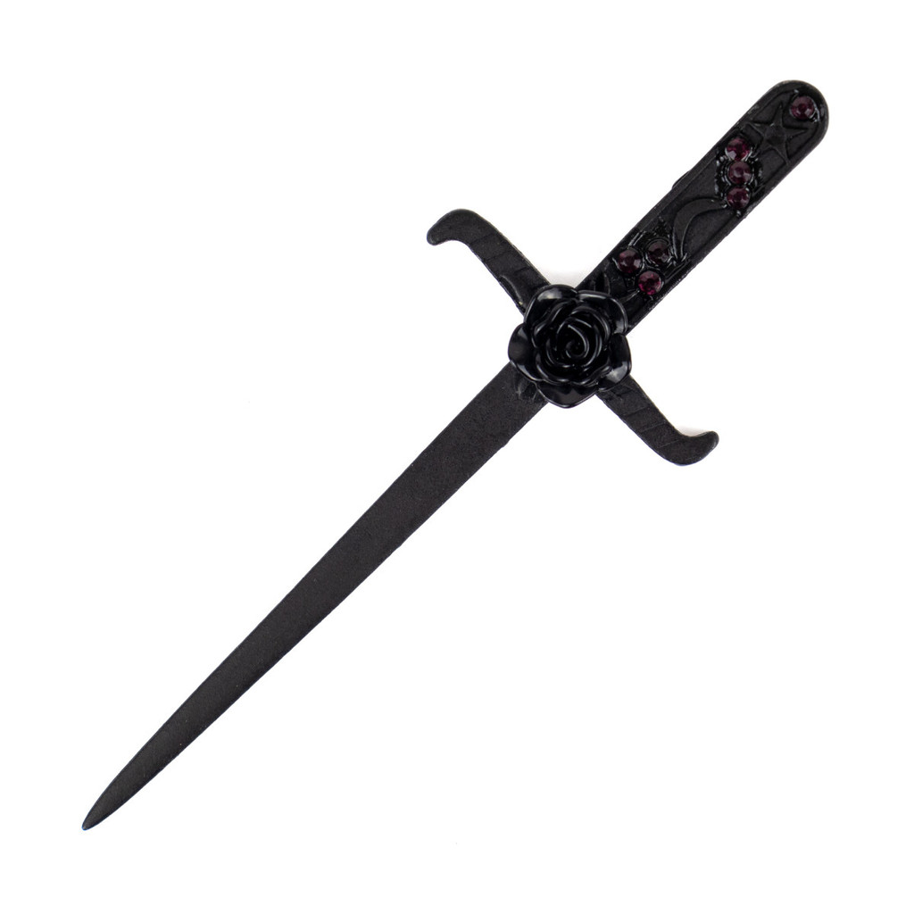 Athame Negro em Metal com Rosa Negra 16,50 cm Ritual Proteção