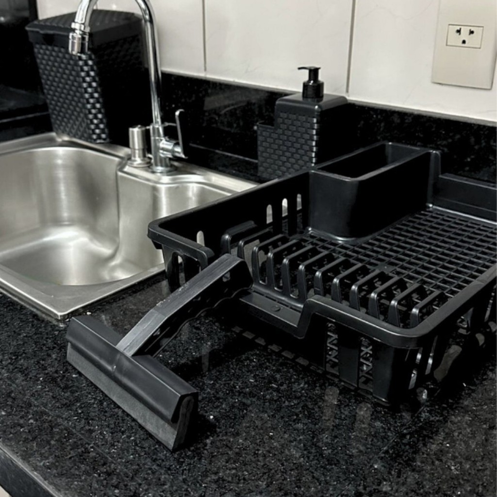 Kit Cozinha Completa Escorredor De Louça + Lixeira de Pia 5 litros + Porta Detergente + Rodinho Pia