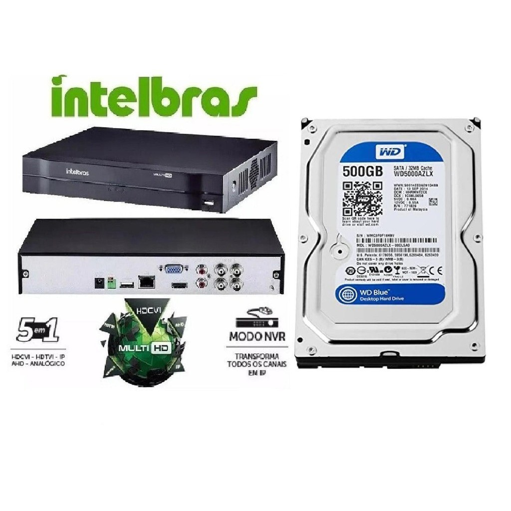 Dvr gravador INTELBRAS 4 canais Full hd + hd 500GB