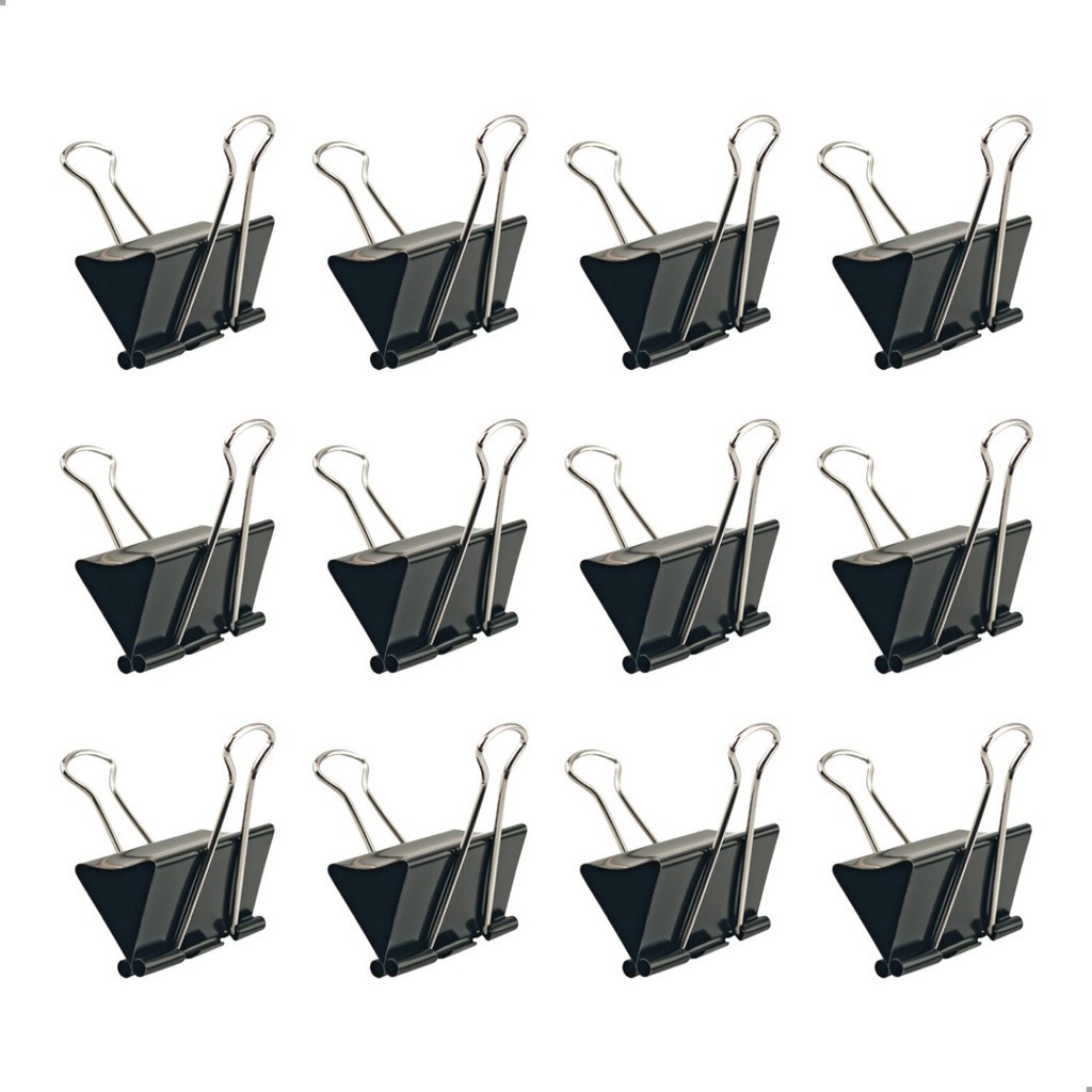 Kit 12 Clips Borboleta Prendedor De Papel 19mm Preto