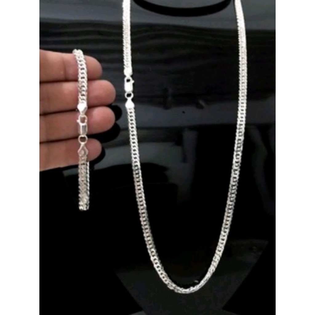 Corrente E Pulseira 4mm Banhado Prata 925 Masculina 60cm Top 11 rn RN05