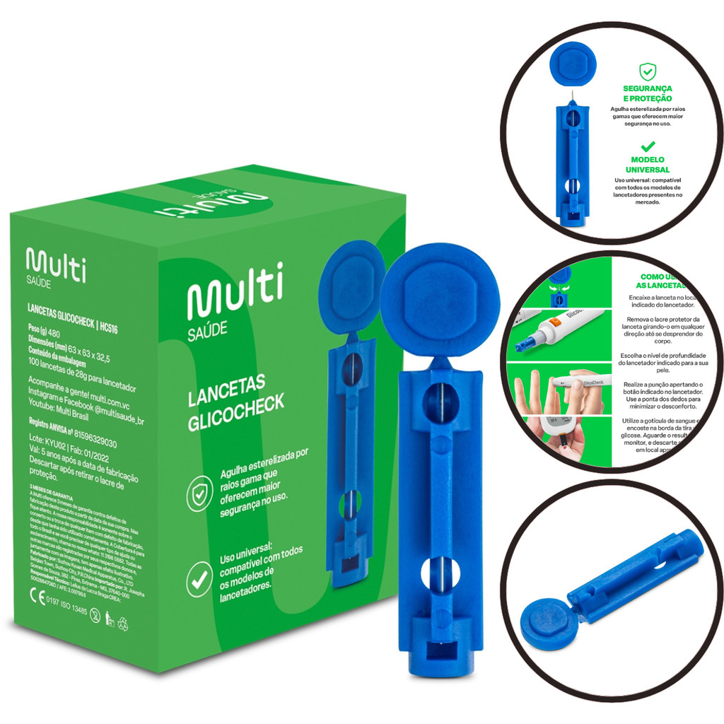 Lancetas Para Lancetador 28g Universal 100 Unidades
