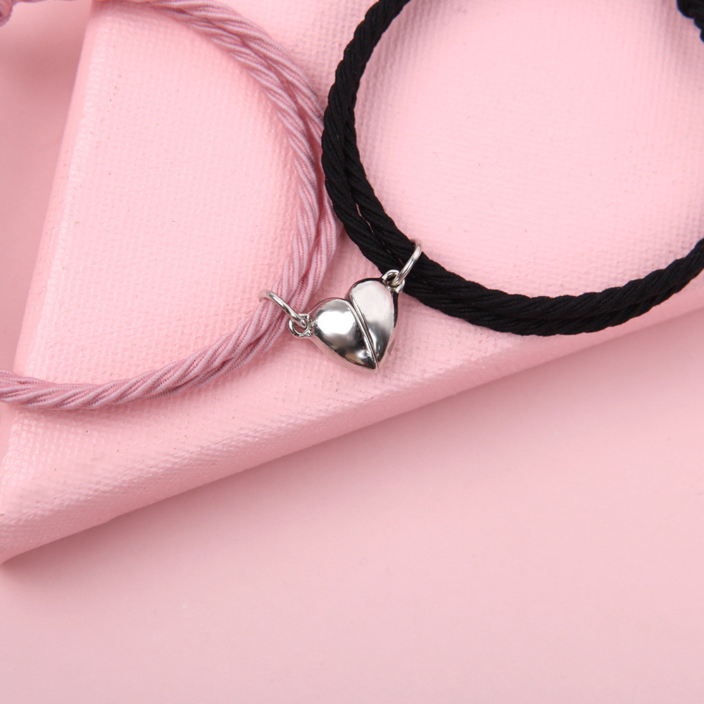 2Pcs Duas Pulseiras De Meio Coração Pulseira De Imã Casal Amizade