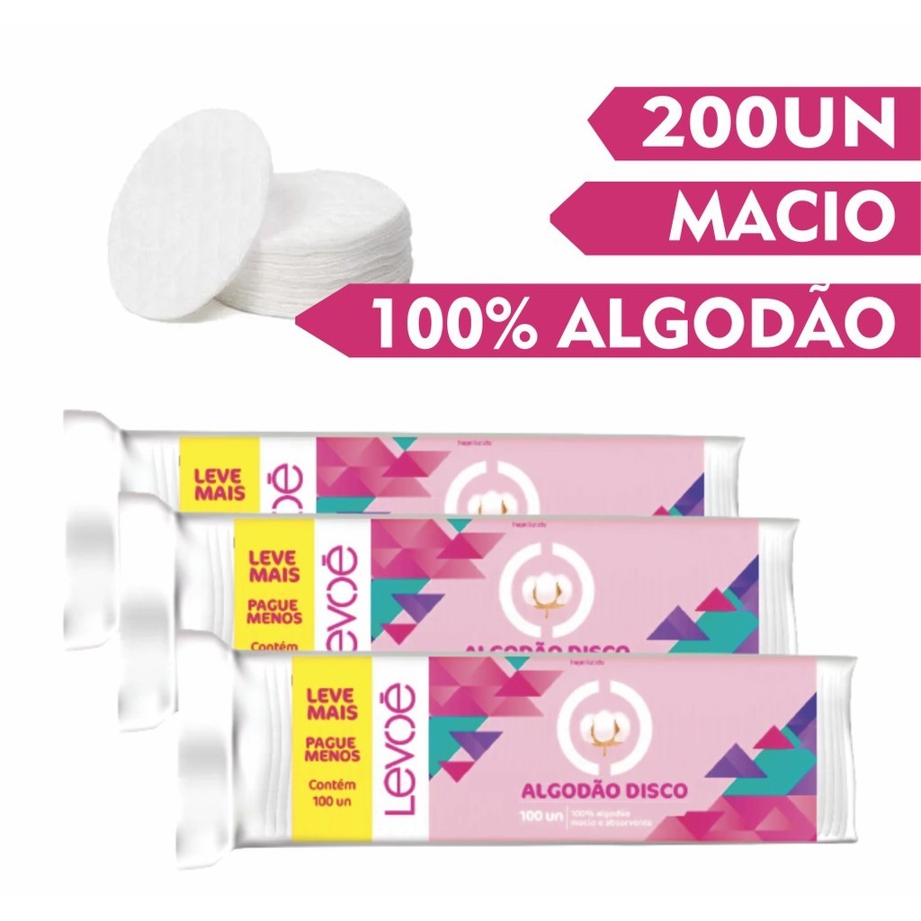 Algodão Em Disco 200 Unidades Limpeza Facial Maquiagem Estética