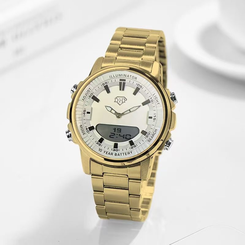 [W6000] Relógio DHP à prova d'agua masculino metal banho resistente duas máquinas e bateria original