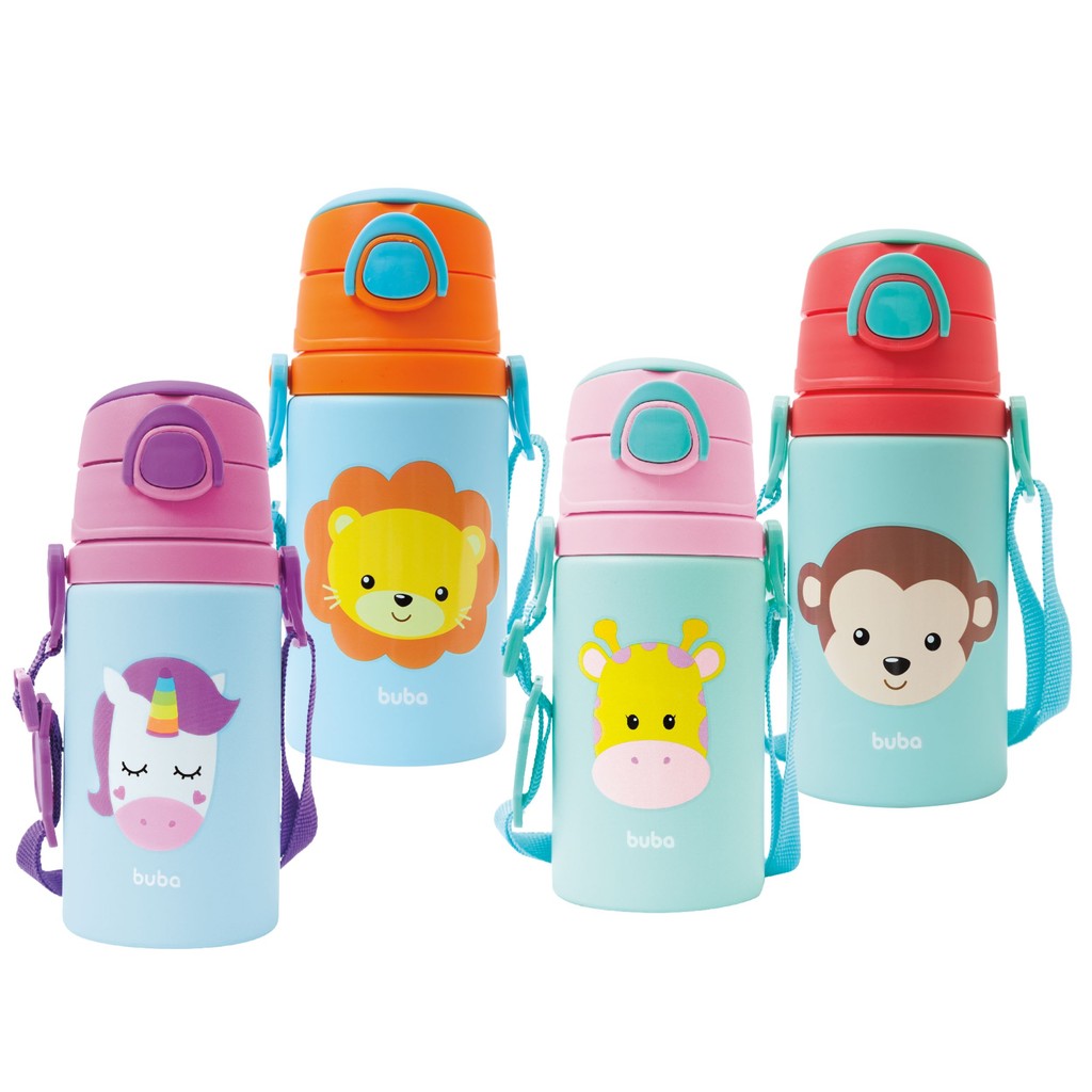 Garrafinha De Alumínio Canudo Animal Fun 400ml Buba
