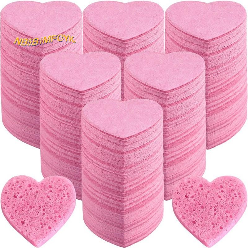 【nb5bBRJ3】100 PCS Esponjas Comprimidas Faciais Em Forma De Coração Rosa Para Limpeza