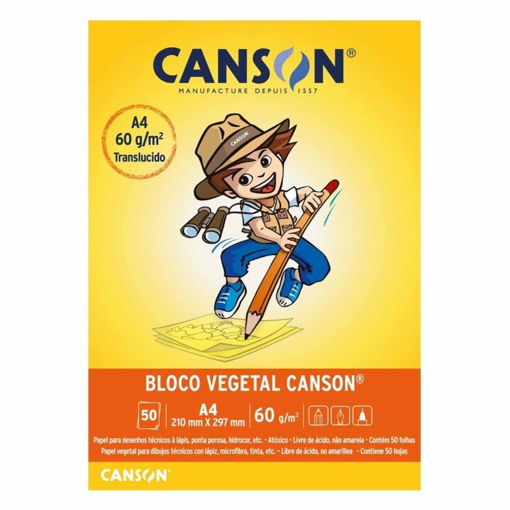 Bloco Vegetal Canson A4 50 Folhas 60g – Semitransparente, Neutro pH, Ideal p/ Desenho e Cópia