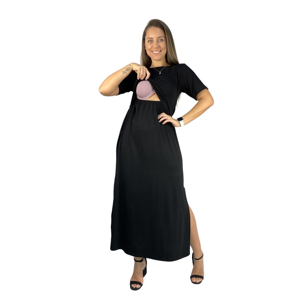 Vestido Amamentação Longo Viscolycra Premium Diversas Cores Gestante Grávida Moda Casual Evangélica