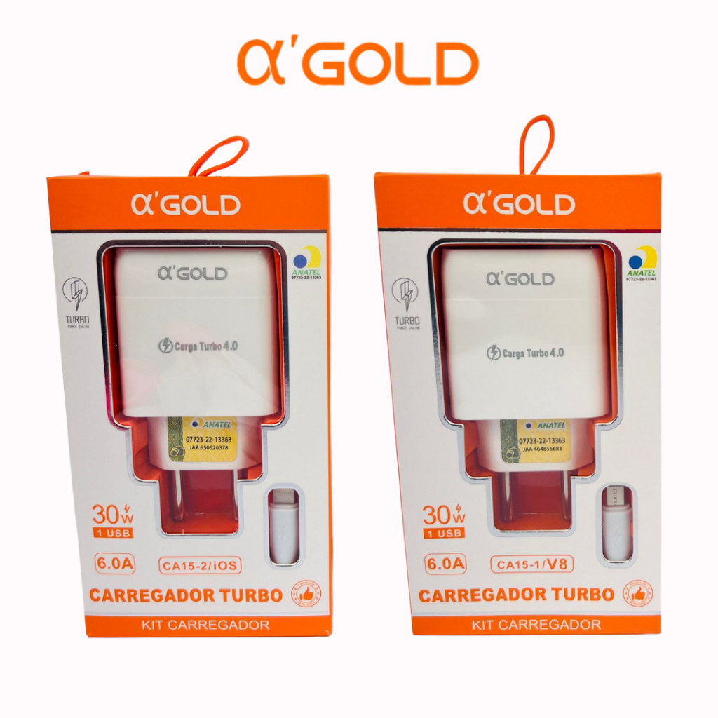 Carregador Completo Turbo / Tipo-C / Micro V8 / IOS / 30W / A ' Gold / CA15 1 / CA15 2