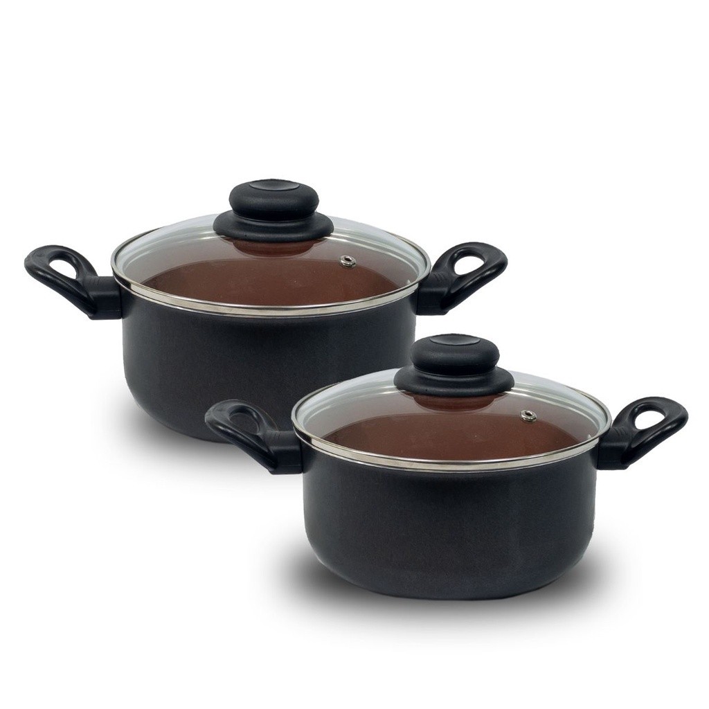 Conjunto 2 Panelas Caçarola Teflon Pequena Antiaderente 5 Camadas