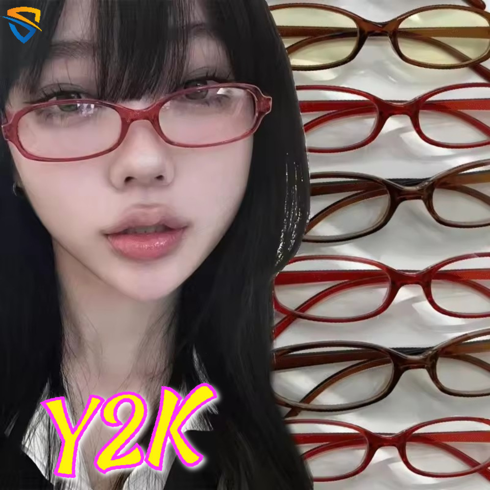 Y2K Meninas Pequeno Quadrado Oval Óculos Feminino Na Moda Vermelho Verde Quadro Ao Ar Livre Fotografia Adereços