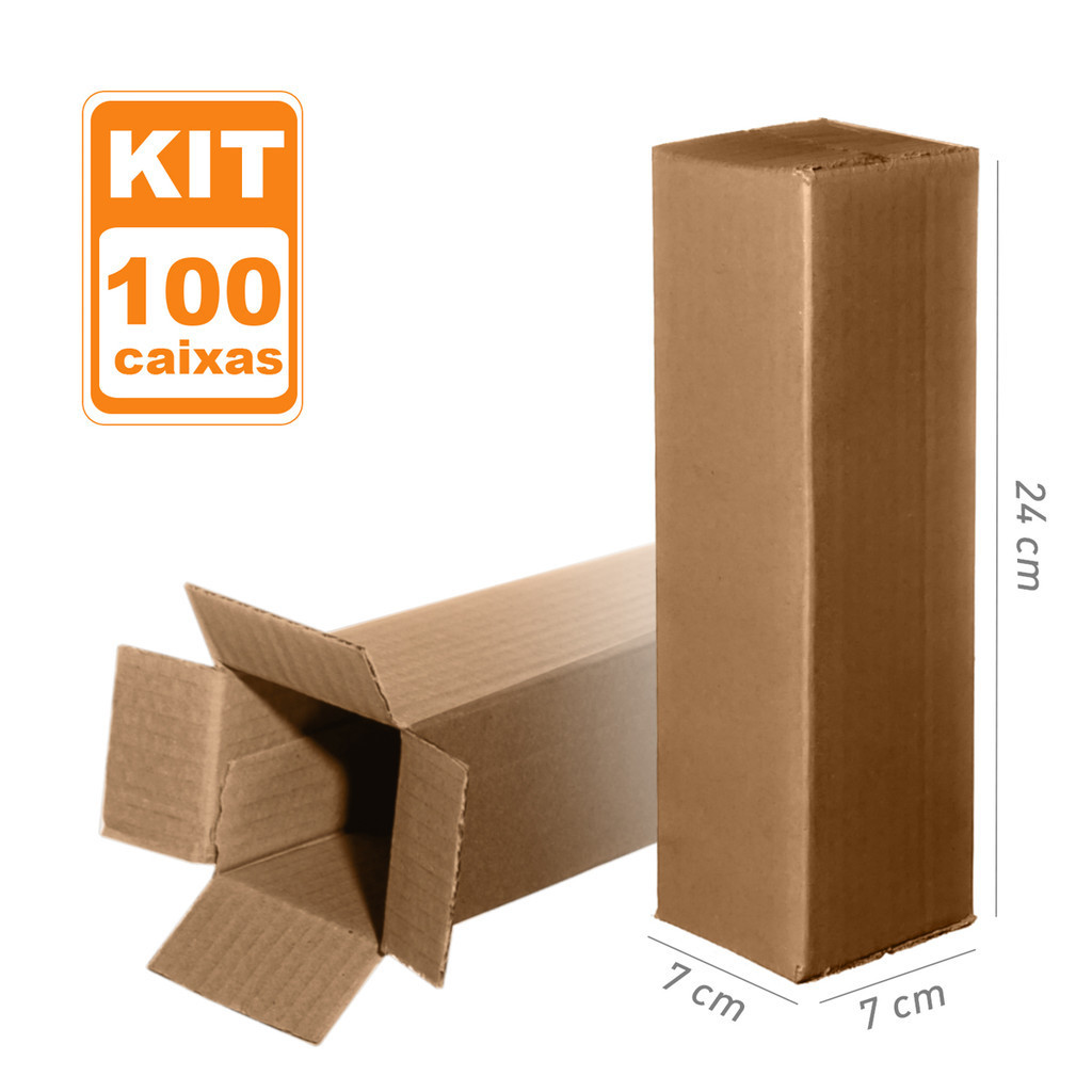 100 Caixas Papelão embalagem cosméticos ecommerce 7x7x24 cm