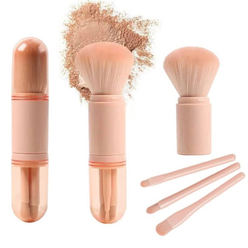 Conjunto De Pincéis De Maquiagem Retrátil 4 Em 1 Portátil Mini Pincel De Blush E Sombra.