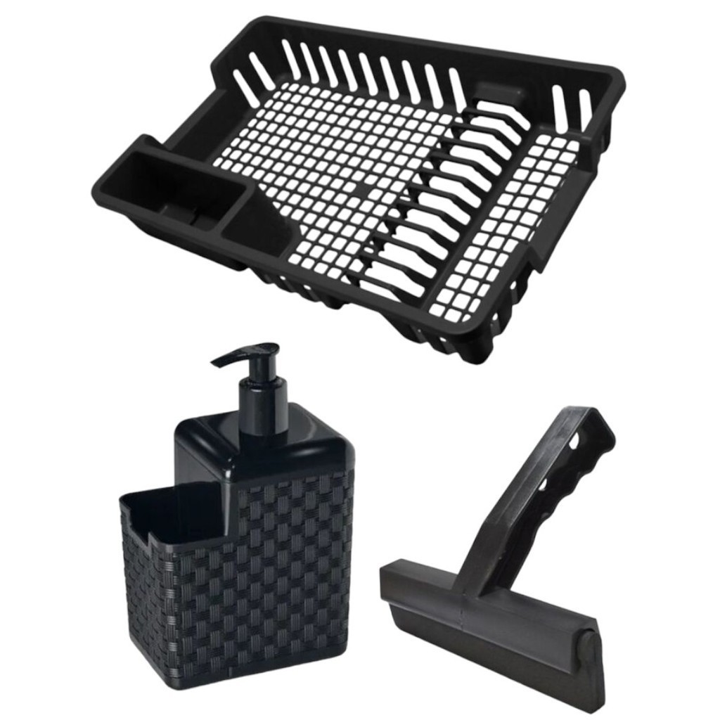 Kit Escorredor de Louças Pratos + Porta Detergente + Rodinho Rodo de Pia