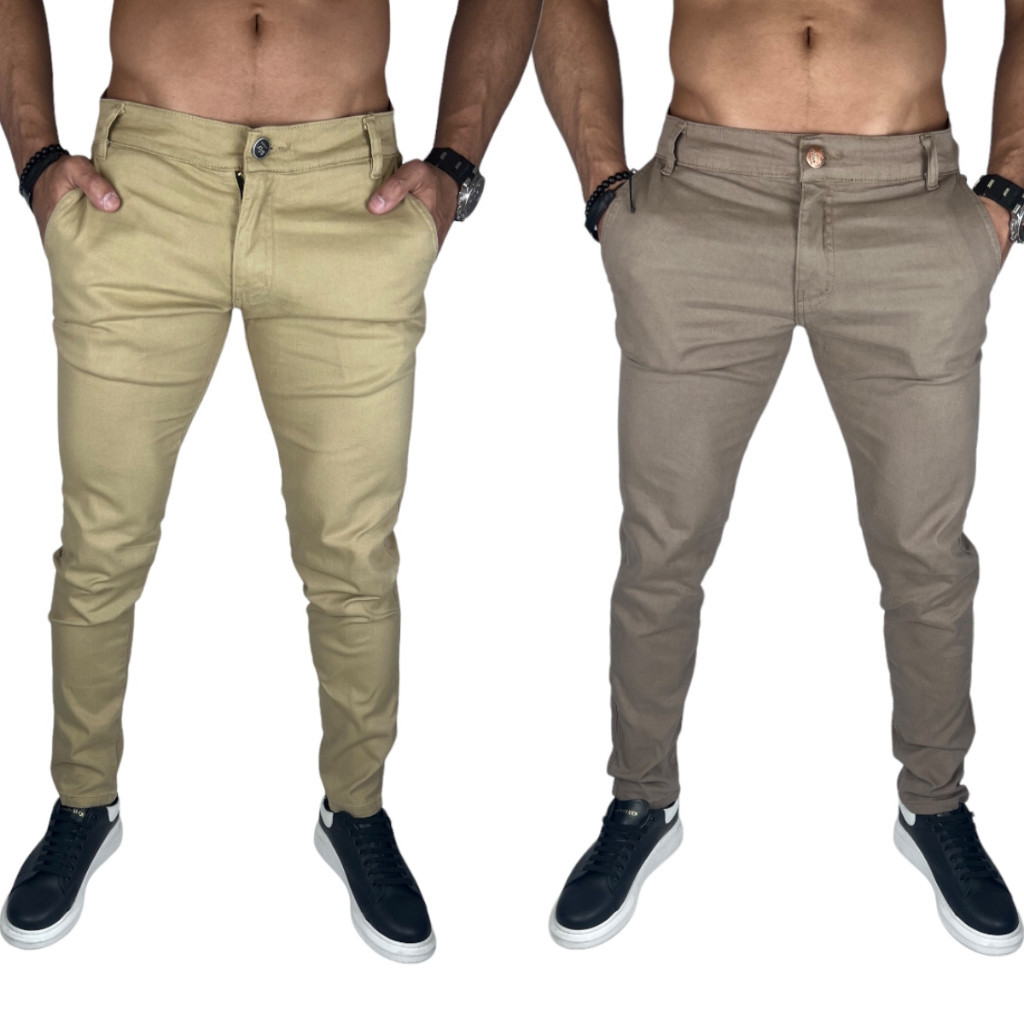 Kit 2 Calça Sarja Masculina Slim Fit Com Elastano Premium