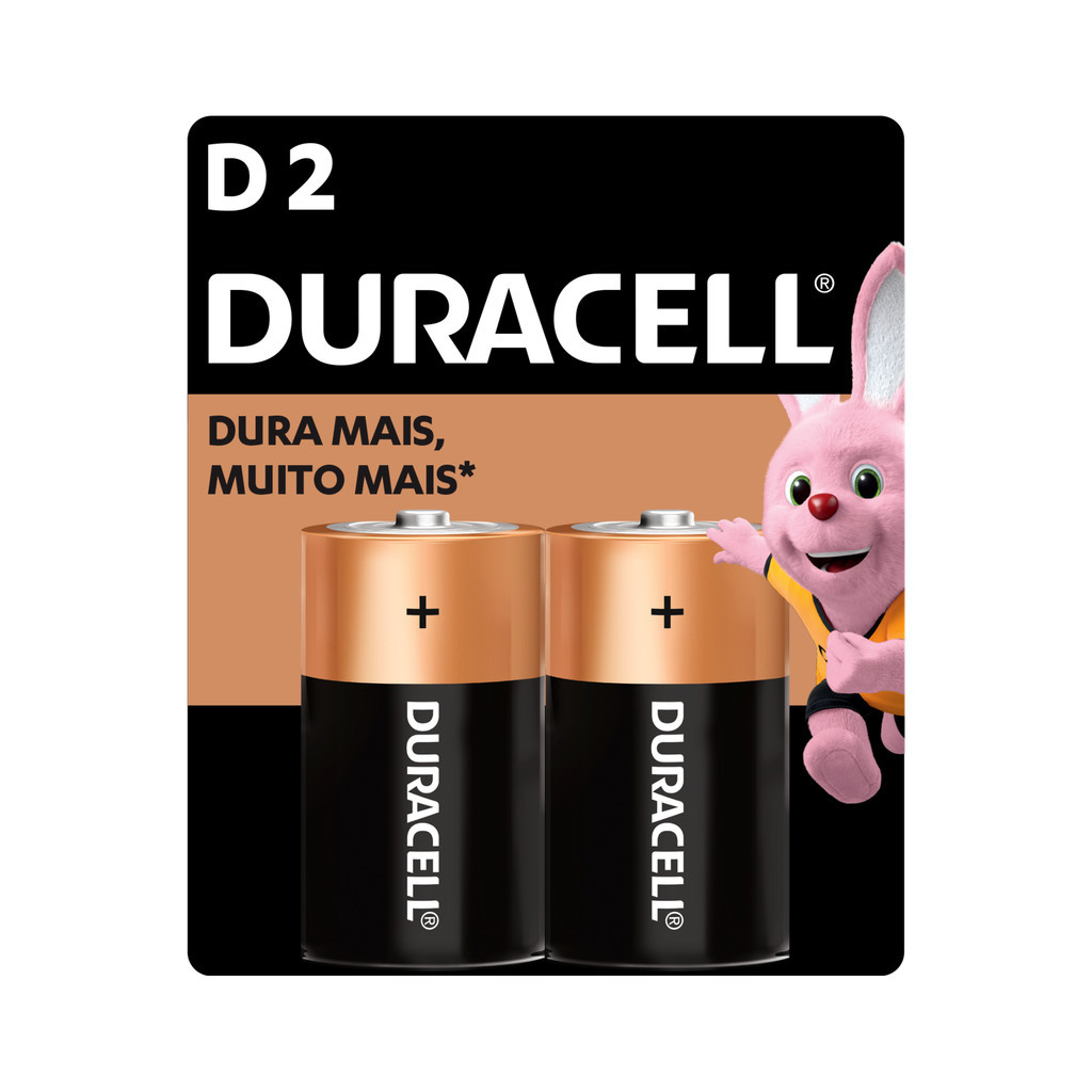 Pilha Duracell Alcalina Grande D com 2 unid.