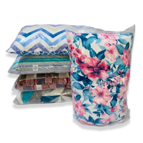 Kit 6 Travesseiros de Fibra Mista Estampado Grande Fofo Cheio