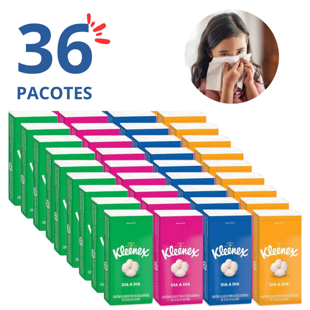 Lenço de Papel Triplo Kleenex Kit 36 Pacotes com 10 Unidades cada