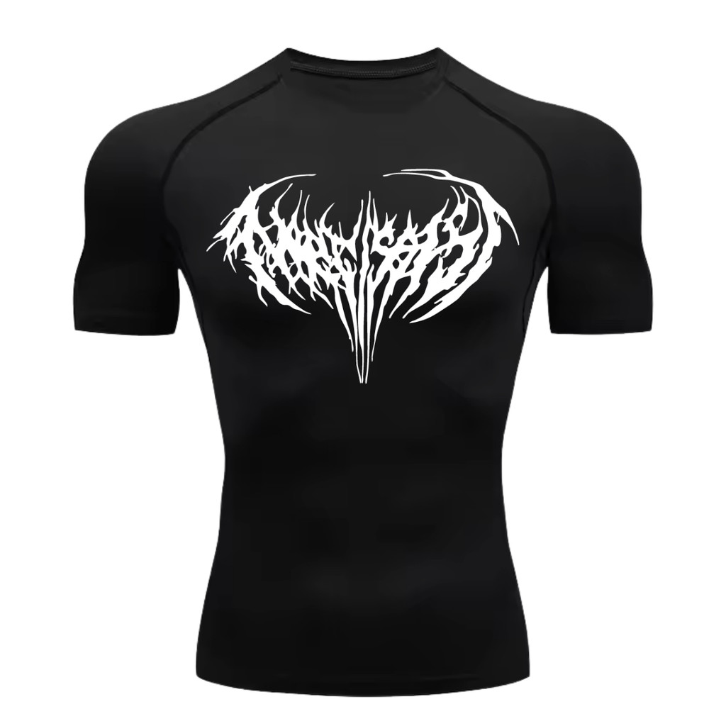 Camiseta Compressão Proteção Uv 50+ Estampada Na Frente Tecido Gelado Segunda Pele Manga Curta Cyber Tribal Narcissist