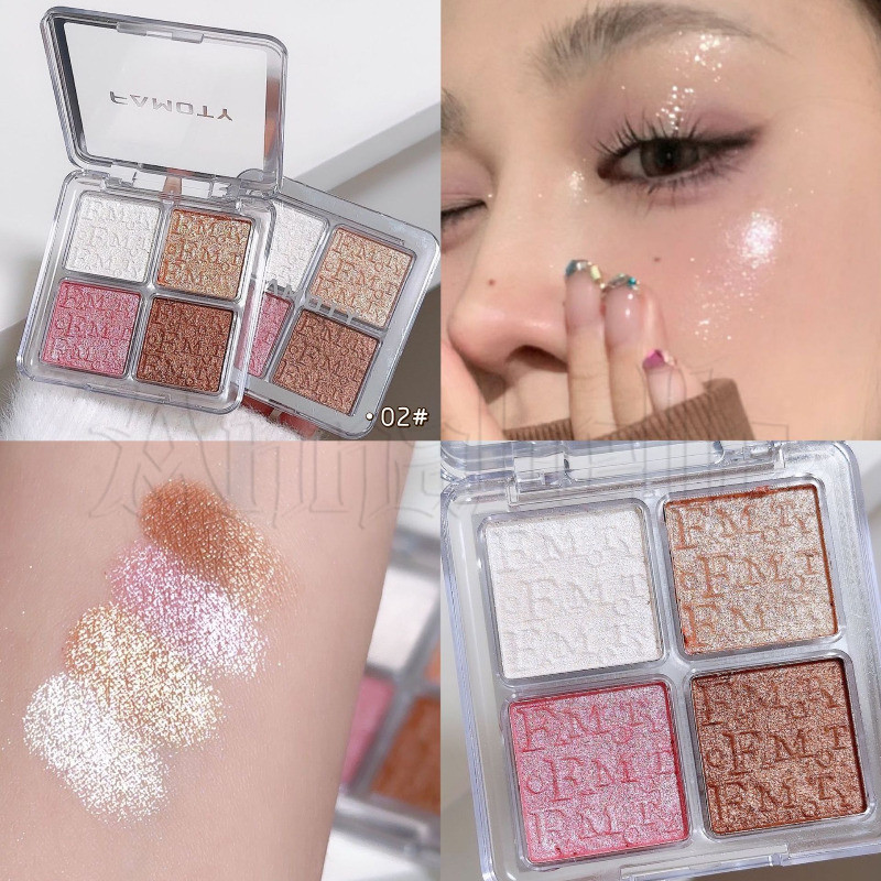 Paleta De Pó Destacador-Cor Champagne Iluminador De Contorno-Impermeável Duradouro-4 Cores Diamante Brilhante