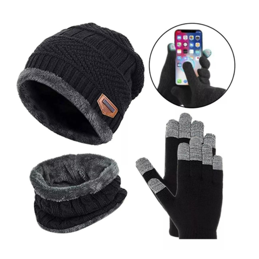 Kit Inverno Touca de Frio + Gola Forrada+ Luva - Masculina e Feminina Cachecol Echarpe