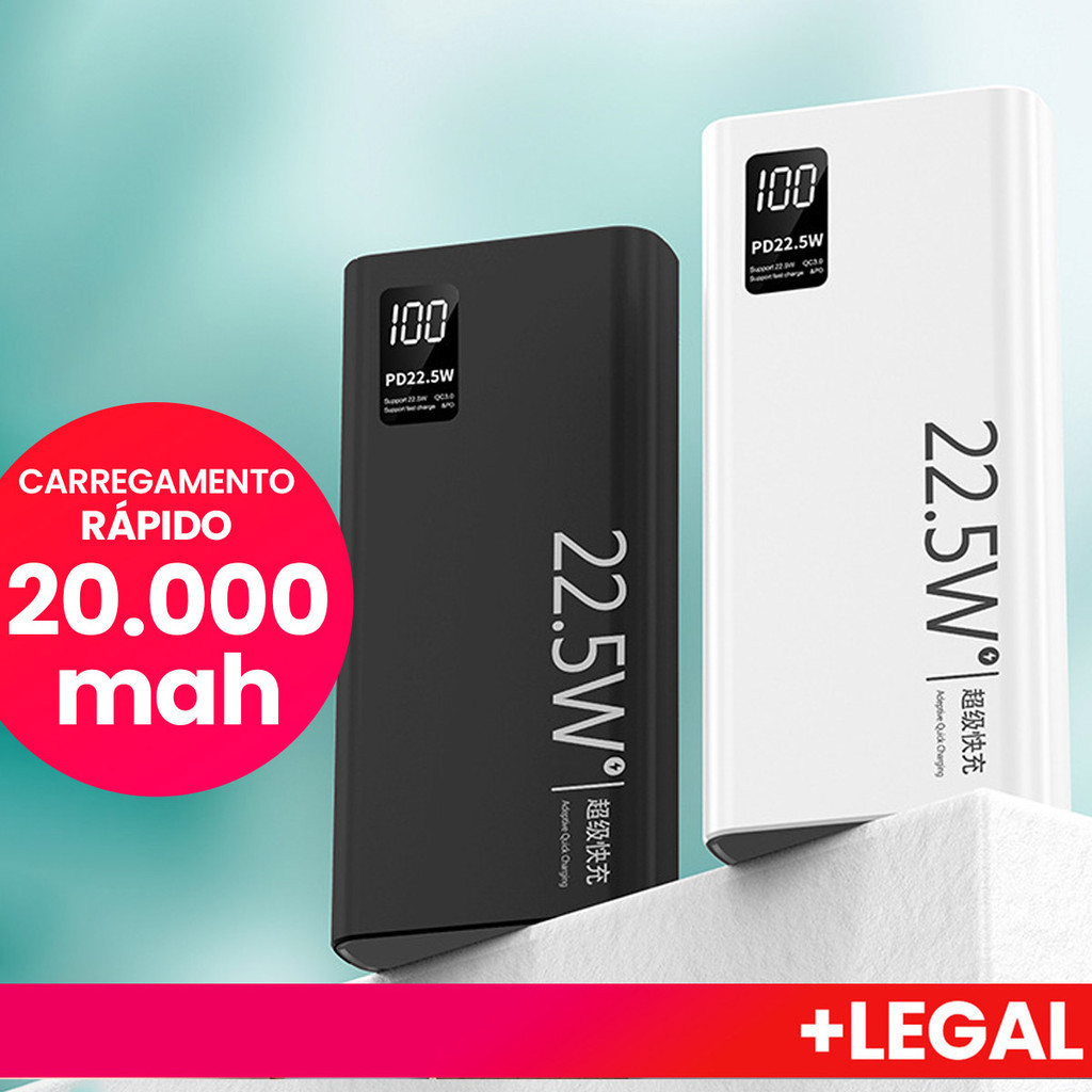 Carregador Portátil Turbo Power Bank 20000mah 22.5W Carregamento Rápido Com Tela Lcd 100% Original