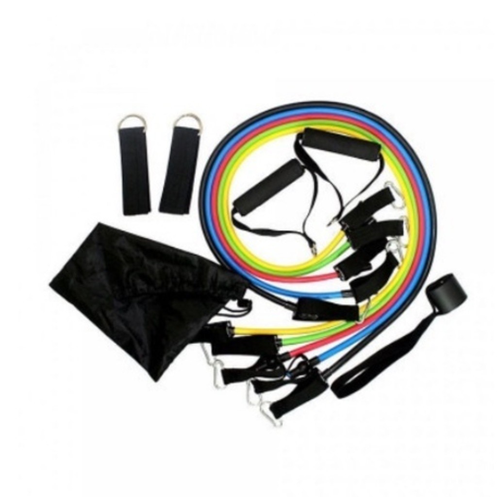 Kit Power Tube Elastico Musculação Crossfit pilates yoga fitness 11 Itens Funcional